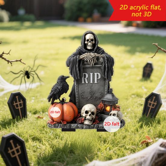 Halloween Garden Stake 2D Flat Pumpkin Man Decoration Outdoor Skeleton Decorative Stake for Lawn Yard Patio Decor