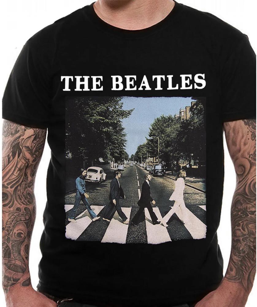The Beatles T Shirt Abbey Road Logo Mens Black New