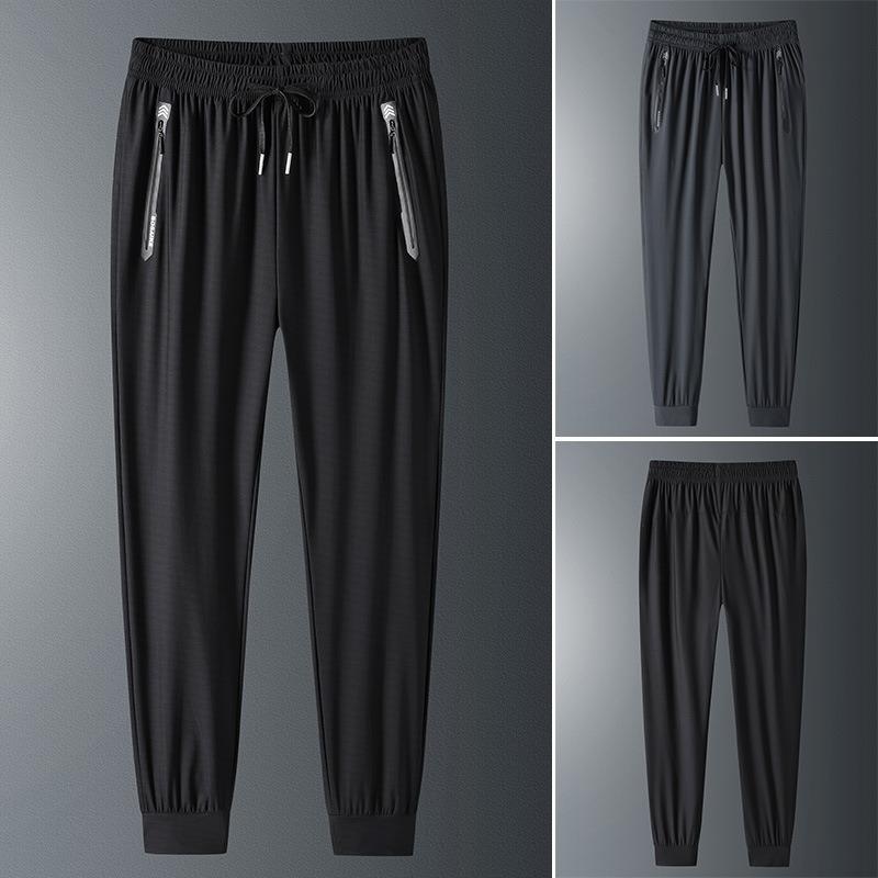 Summer new ice pants men's thin loose tied feet elastic trousers drape breathable casual men's sports pants