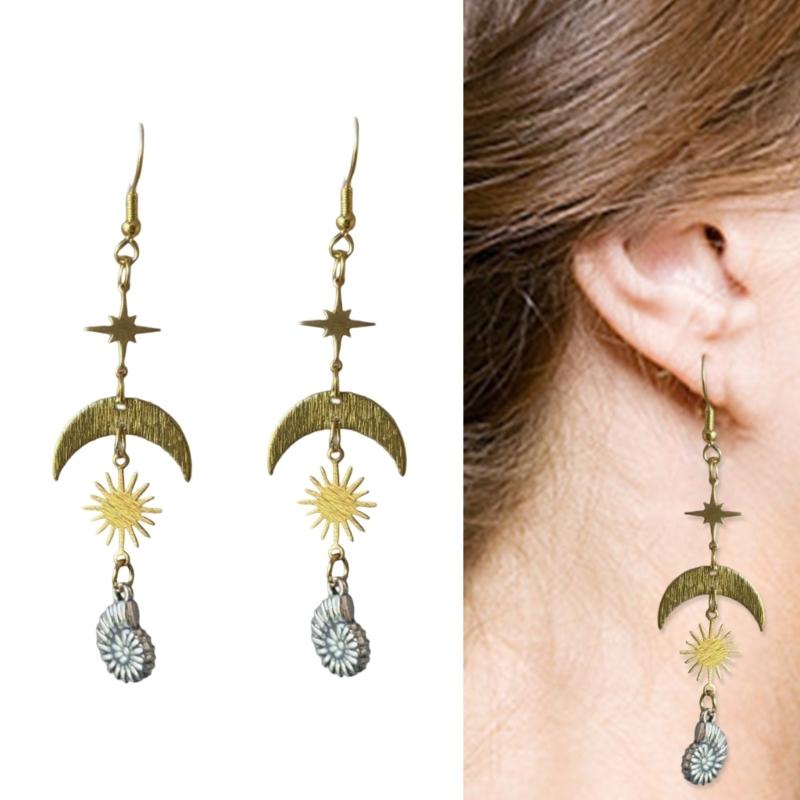 Zinc Alloy Sun Moon Conch Earrings for Women Lightweight Hypoallergenically Beach Party Jewelry Bohemian Accessories