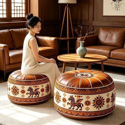 PU-Leder Aufbewahrungs-Ottomane Runde Form Boden-Sitzkissen Neue Runde Pouf-Abdeckung Wohnzimmer