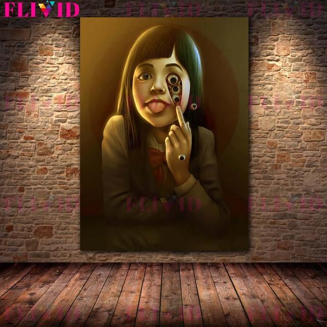 Terrible Gothic Girl Vintage Wall Art Oil Painting Pandora's Box Art Poster and Printed Little Witch Home Decoration