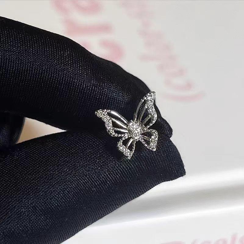 Shiny Silver Color Rhinestone Hollow Butterfly 316L Stainless Steel Ear Bone Nail Delicate Waterproof Small Earrings for Women