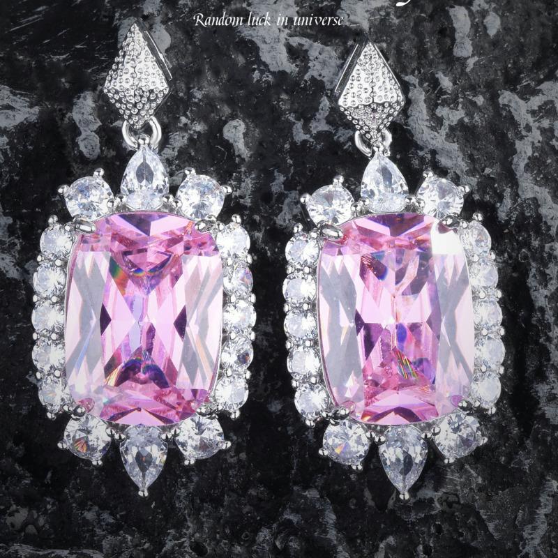 BELLA BOX Super Bright Temperament Pink High Carbon Stone Luxury Pendant Necklace Ring Earrings Women All Match Senior Suit