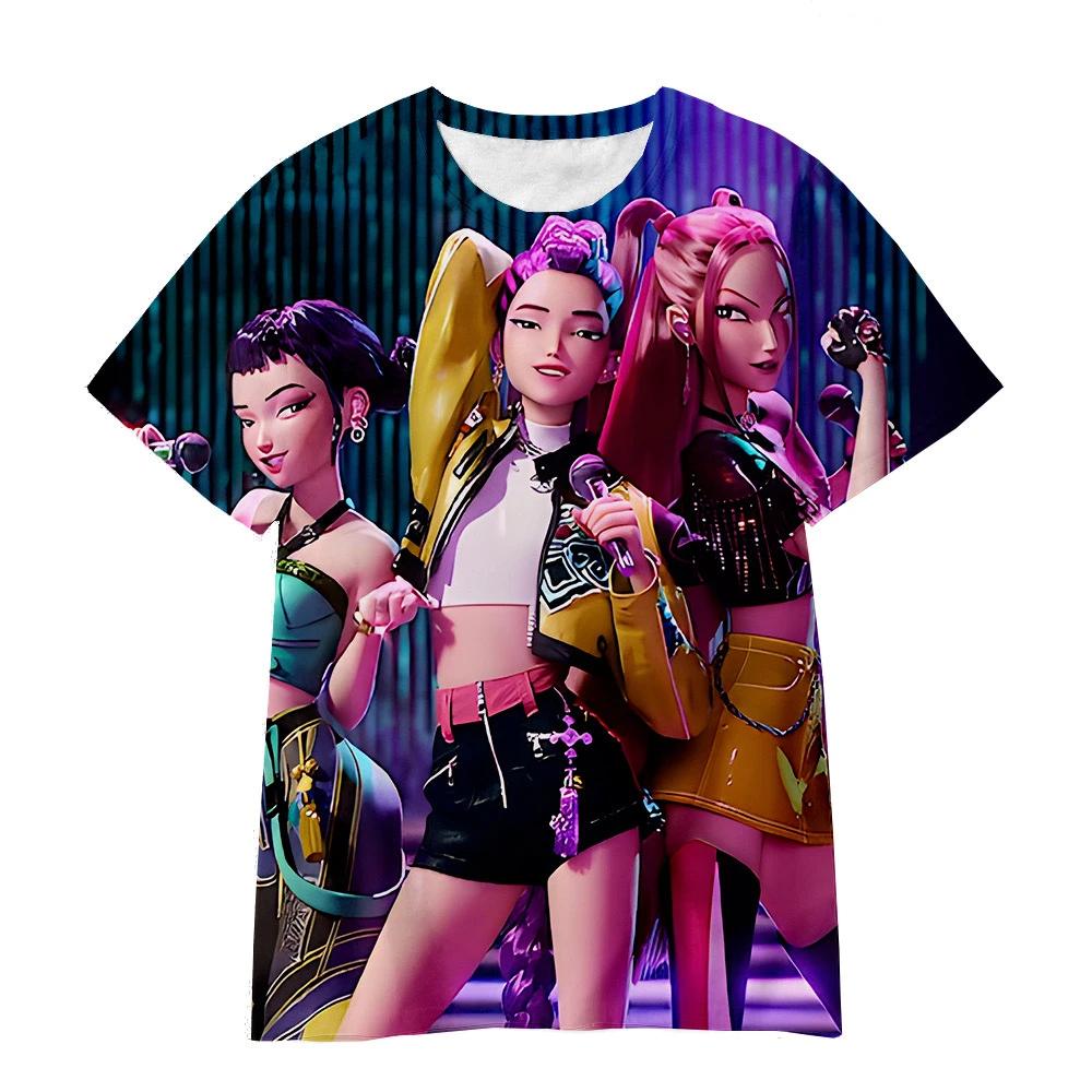 The Magic Hunter Team Short-sleeved Kpop Rumi, Mira and Zoe 3D Printed Cartoon Fashion and Youth for Children and Adults