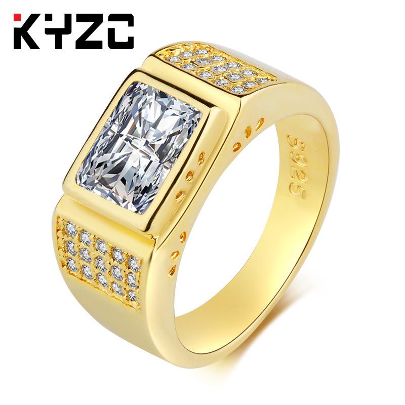 Deluxe Edition Quadratischer Diamantring Simulation Großer Herrenring Herrenring Pompös Vergoldete Farbe-Erhaltender Zirkonring