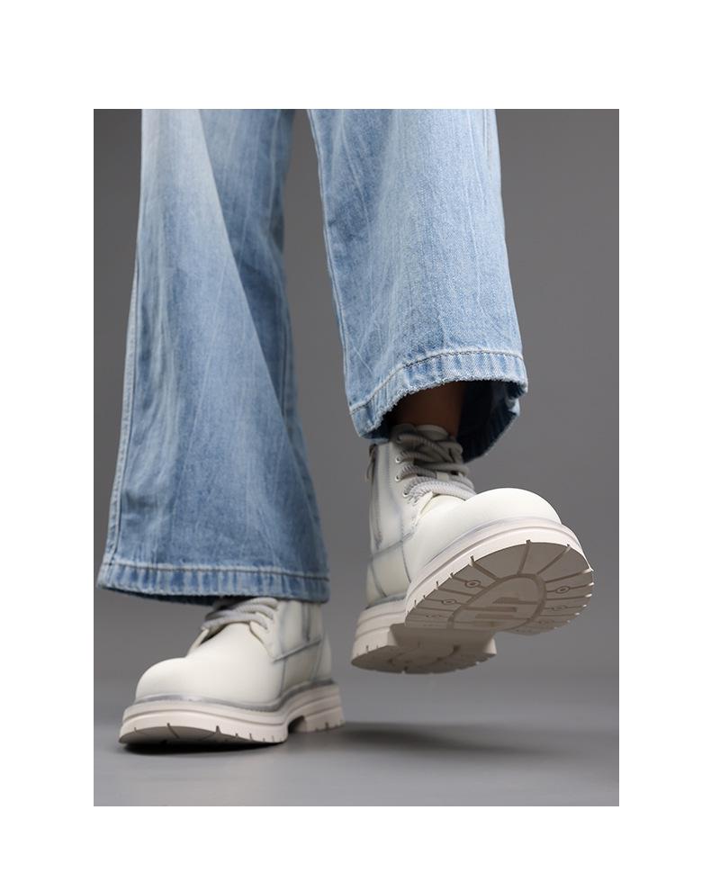 Męskie skórzane buty Martin typu high-top na jesień/zimę 2025: Codzienne, Modne, Przecierane Kolorem, Zwiększające Wysokość Buty Motocyklowe i Robocze