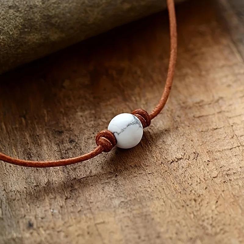 Bohemian Natural Stone Turquoise Necklace, Braided  For Men Women Jewelry