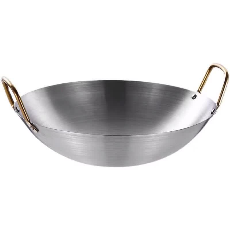 ZISIZ Uncoated Stainless Steel Dry Pot with Double Handles