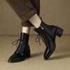 Fashion NEW Autumn Women Boots Split Leather Shoes for Women Pointed Toe Chunky Heel Shoes Elegant Lace-up Ankle Boots Zip Modern Boots
