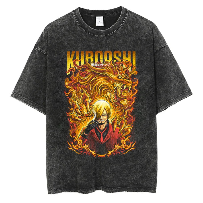 T-shirt Oversize Lavata Vintage One Piece Uomo Donna Streetwear Y2k Manica Corta Stampa Doflamingo Roronoa Zoro Maglietta Abbigliamento Femminile Maschile