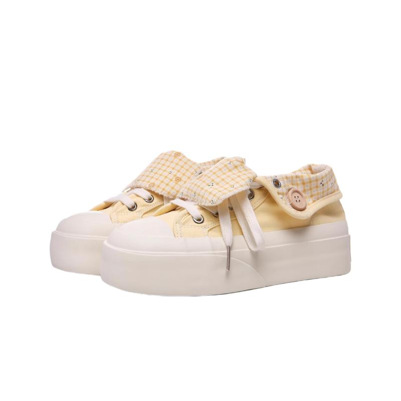 2025 Soft Women Niche Design Chunky Casual Sneaker High Top Canvas Shoes Student Convertible Two Way Wear Skate Shoes Thick Sole