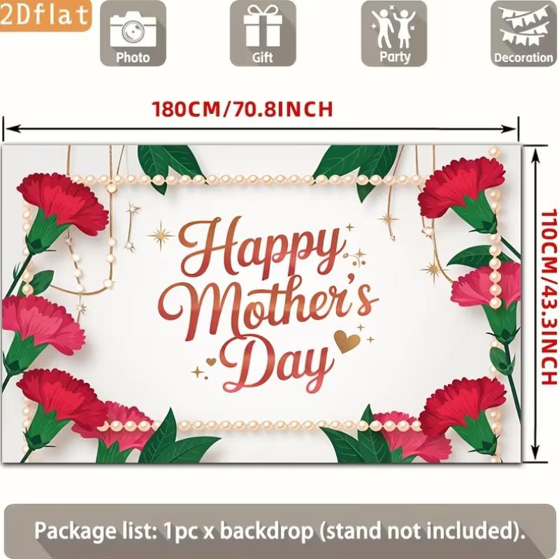 2D Mother's Day Photography Backdrop Happy Mother's Day with Carnation and Pearl Background