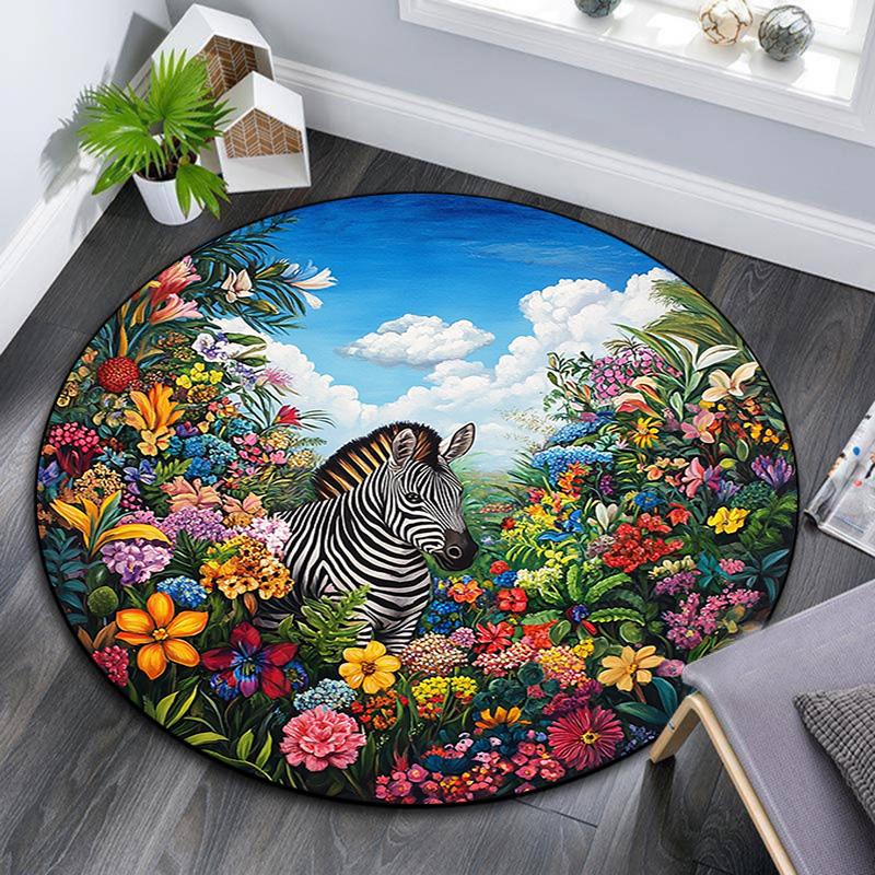

Zebra Round Area Rug,Carpet Rug for Living Room Bedroom Sofa Playroom Decor,Non-slip Floor Mat 80cmx80cm