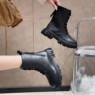 Fashion 2024 White New Women Ankle Boots Autumn Winter Platform Zipper Women Punk Boots Thick Sole Lace Up Combat Booties Female Mujer