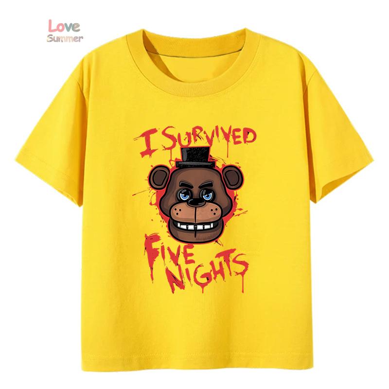 kids T-Shirt unisex FNAF At Freddys boys girls Casual O Neck Short Sleeve Elastic Fit Perfect for 2026 Spring Daily Wear