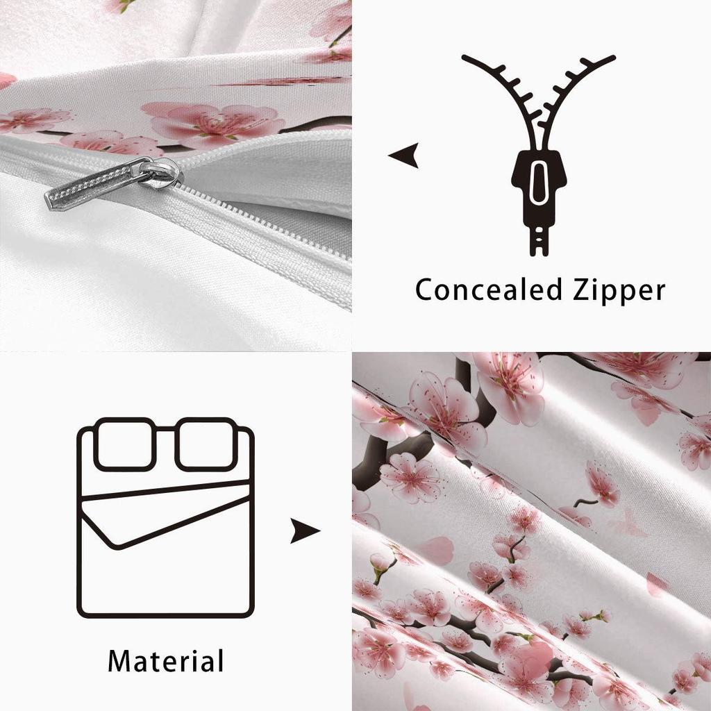 Three-Piece Pink Plum Blossom Brushed Duvet Cover Bedding Set - Custom Patterns Available