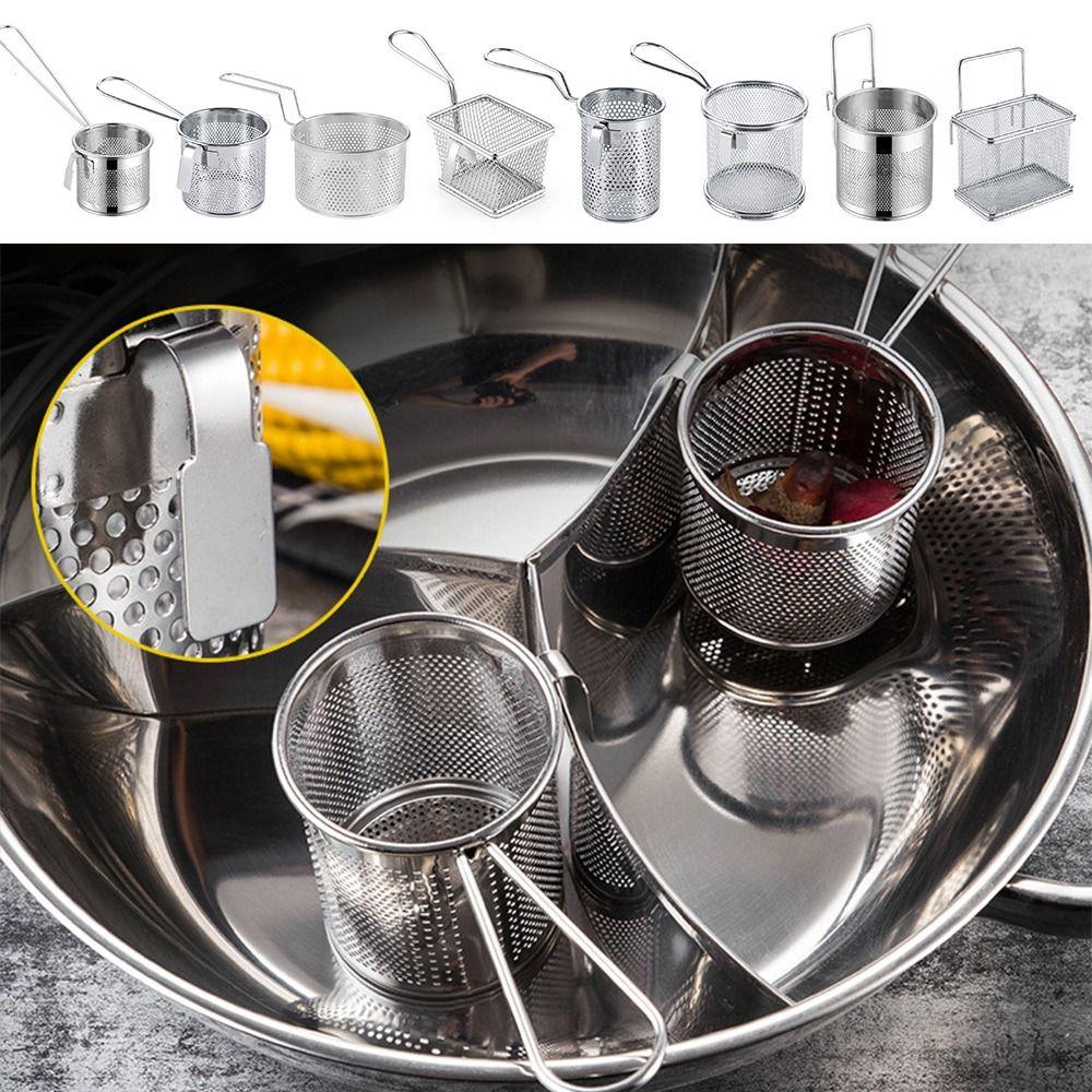 with Hook&Handle Deep Frying Basket Silver Hotpot Strainer Mesh Hangable Colander Kitchen