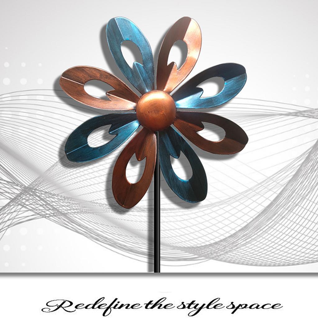 Decorative Rotating Iron Pinwheel Ornament Rural Ironwork Wind Spinner Easy Installation for Garden Yard Red Copper