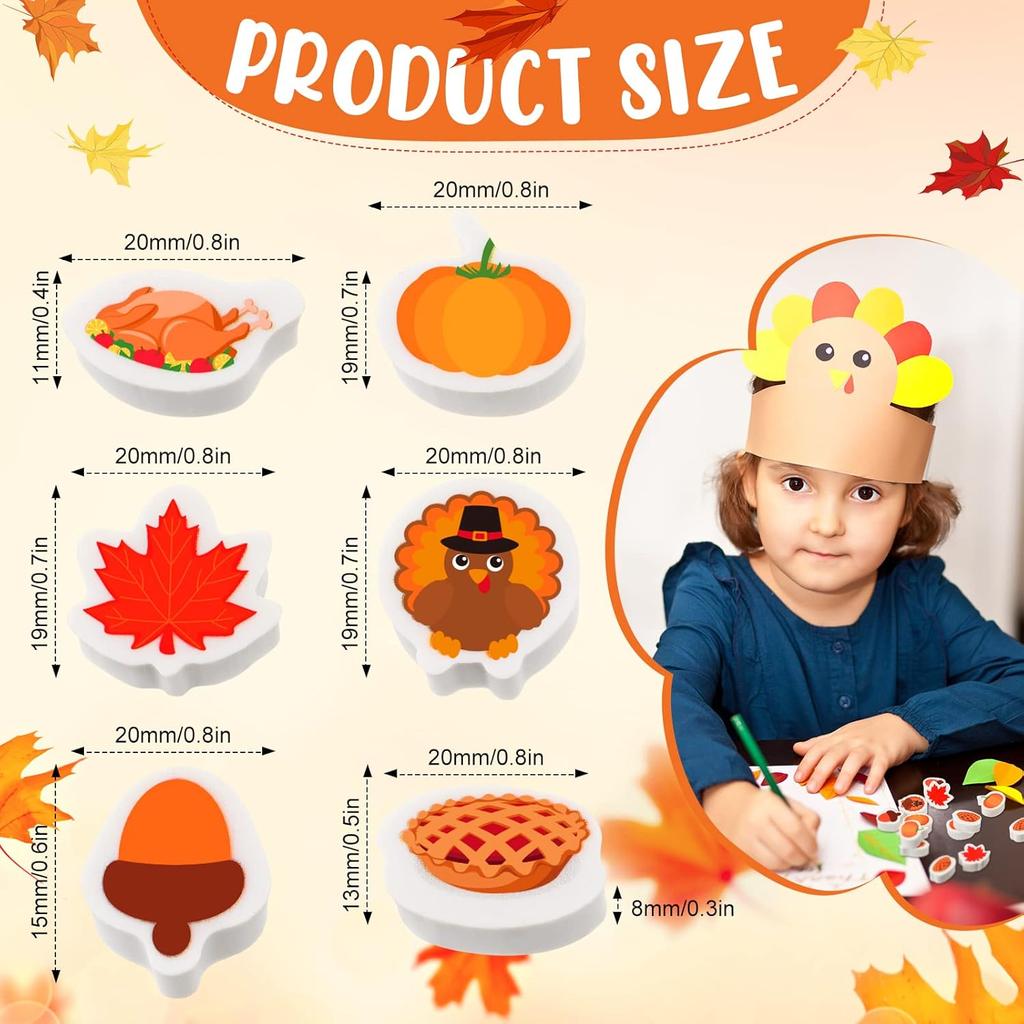 Yexiya Fall Mini Erasers for Bulk Apple Erasers Novelty Thanksgiving Pumpkin Maple Leaf Party Favor Stationery Cute Fun for Autumn Rewards(60 Pcs)