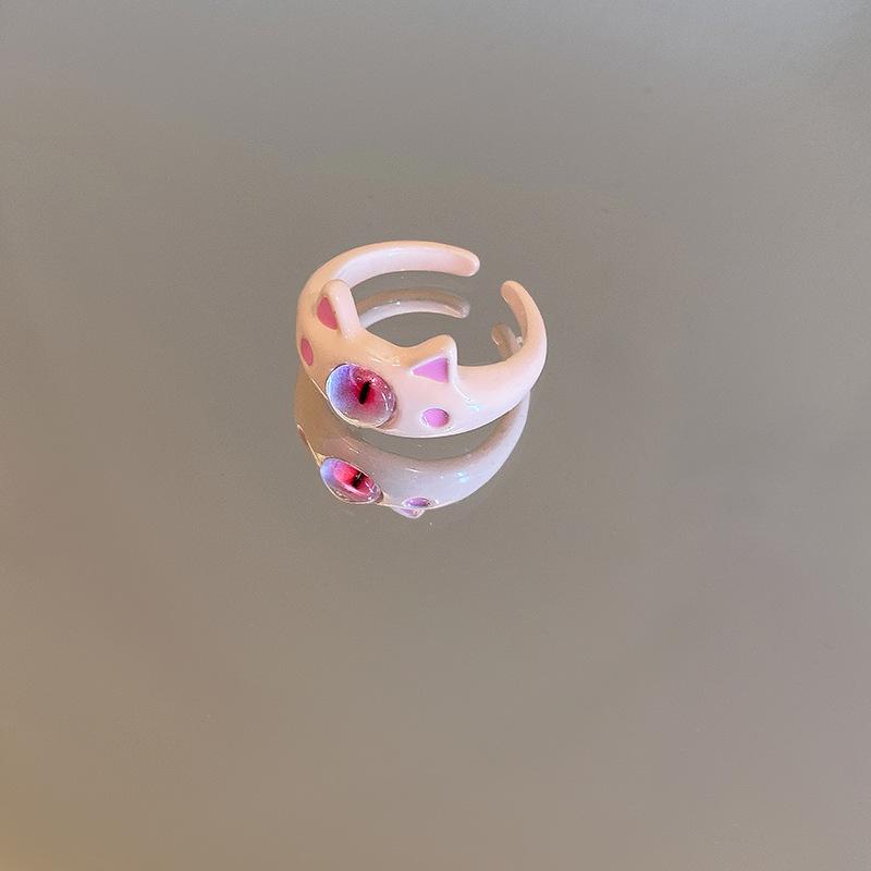 Punk Eyes Ring Cute Green Monster Ring For Women Fashion Sweet Two Cat Eyes Open Couple Ring Party Finger Accessories