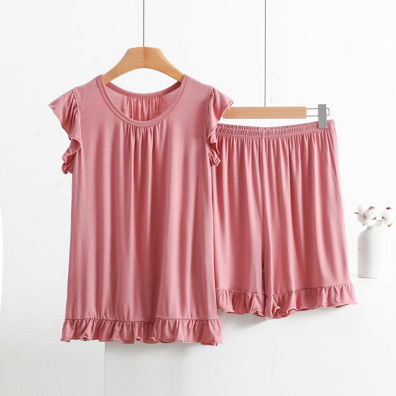 Women's Modal Lace Pajama Set - Ruffle Edge Vest & Shorts, Loose Fit, Lightweight Summer Two-Piece Homewear