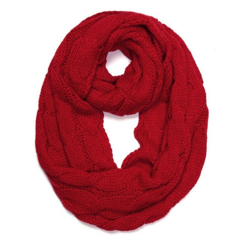 

Нові жіночі суцільнокольорові кабельні в язання вовняний снуд Нескінченний шарф Зимовий шарф для шиї тепліший з капюшоном і коміром Круглі шарфи One Size червоний