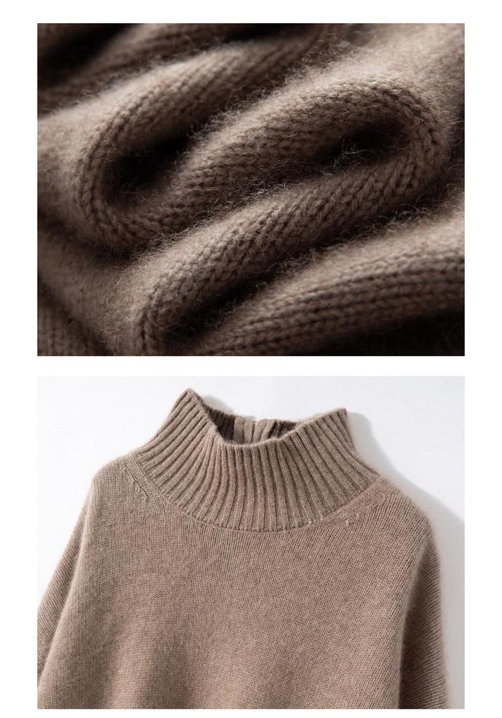 Women's 2025 Autumn/Winter Solid Color Cashmere Stand Collar Sweater - Thick, Loose, Fashionable, and Versatile Knitwear.