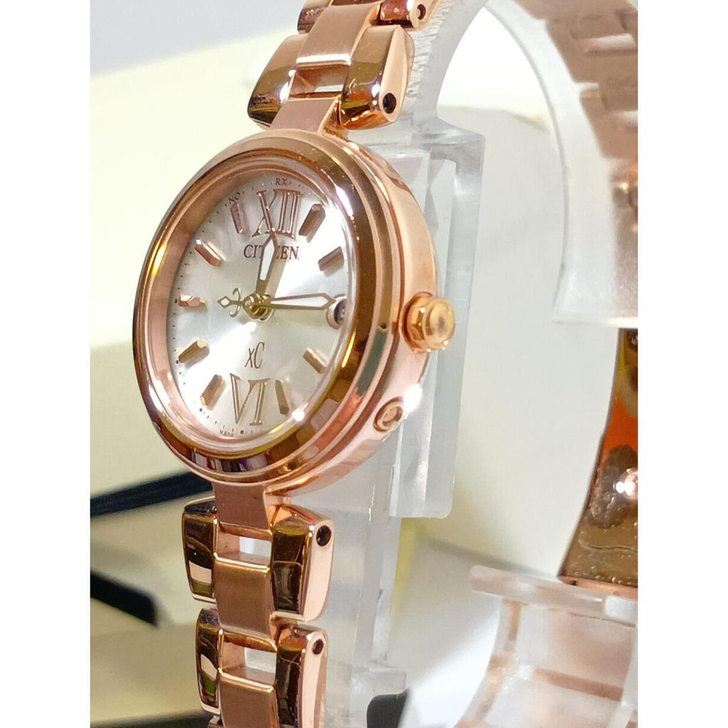 Used CITIZEN xC Cross Sea ES8132-58A MINISOL Series Eco-Drive Radio-Controlled Watch Pink Gold Simple Adjust Ladies