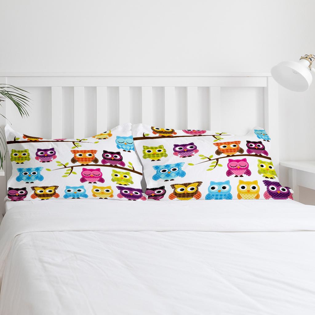 Cartoon Owl Animals Kawaii Bedding Set 3pcs Boys Girls Duvet Cover Pillowcase Kids Adult Quilt Cover Double Bed Set Home Textile