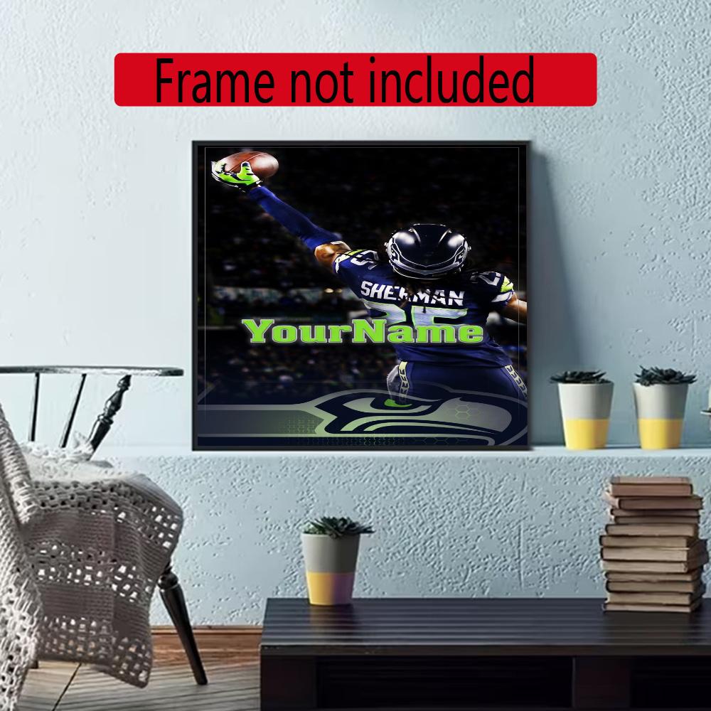 Seattle Seahawks Customize Text Diamond Painting Round Diamond Mosaic Suitable For Beginners Diamond Painting Rhinestones Gift Frameless