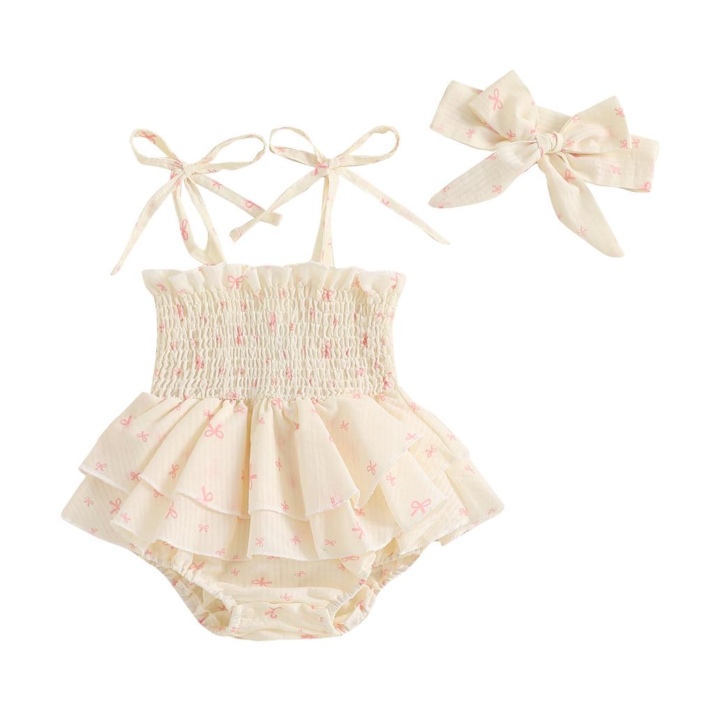Newborn Girl Outfit, Heart Print Sleeveless Romper Dress with Hairband Summer Clothes