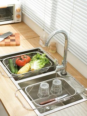 Vegetables Strainer Basket Stainless Steel Expandable Over Sink Colander Basket Colander with Fine Mesh Fruits Strainer Basket