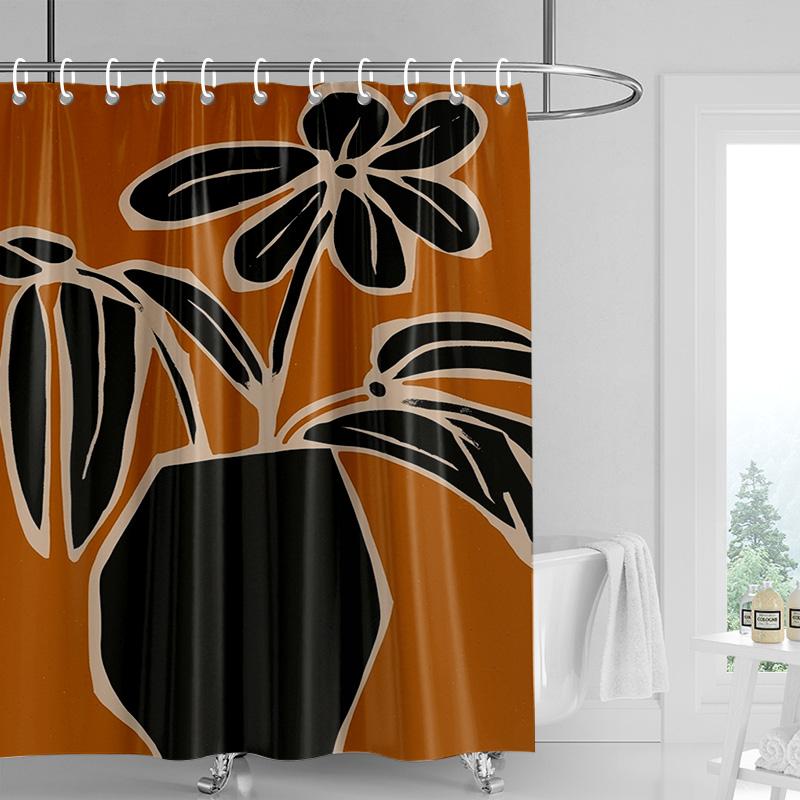 Abstract Plant Art Shower Curtain Morandi Color Rainforest Illustration Bathroom Shower Room Partition Curtain Decoration