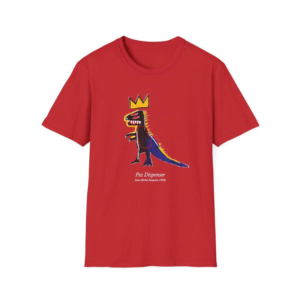 Basquiat T-Shirt Pez Spender 1984 Jean-Michel Basquiat Originalgemälde Unisex Softstyle T-Shirt Kunstliebhaber Einzigartige Dinosaurier-Grafik