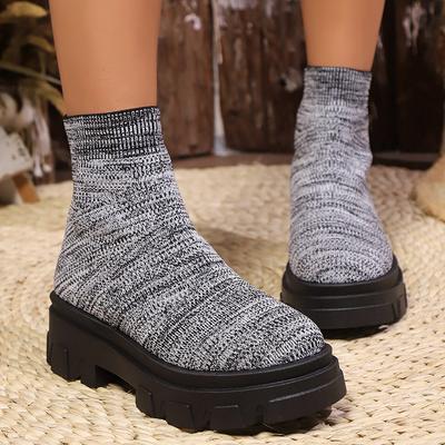 Fashion Knitting Platform Boots for Women Autumn Winter High Top Casual Socks Shoes Woman Thick Sole Non Slip Ankle Botas Mujer