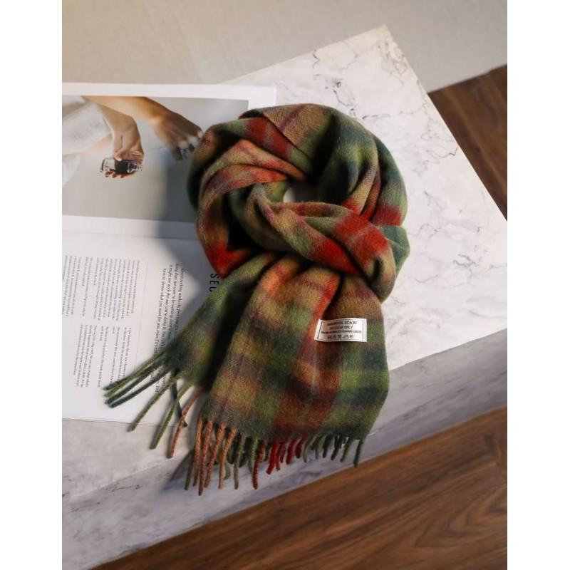 100% Wool Knitted Scarf Unisex Winter Warm Accessory Classic Plaid Long Neck Wrap Men Women