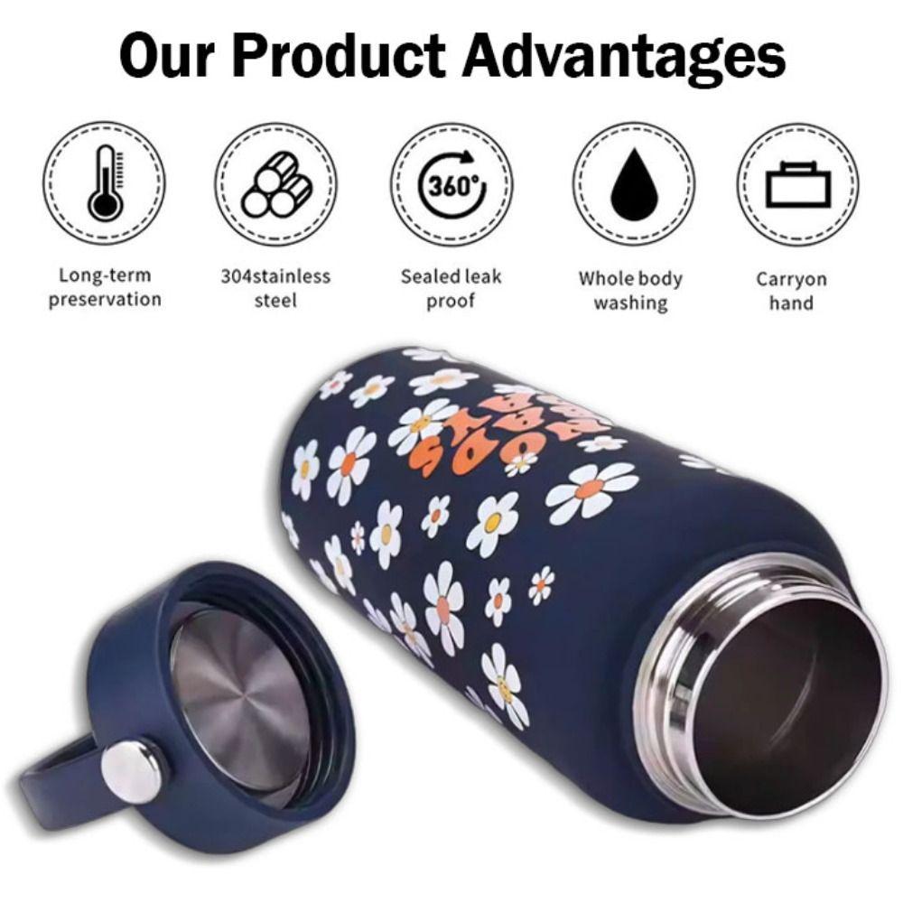 1L Outdoor Insulated Mug Creative Floral Insulated Bottle Drinkware Thermal Water Bottle  Household