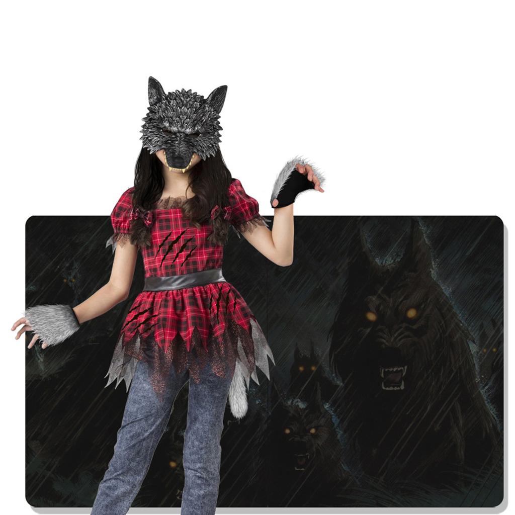 Werwolf Wolf Kostüm mit Handschuhen, Wolfsmaske und Schwänzen Alles in Einem Verkleidungs-Zubehörset für Erwachsene Kinder