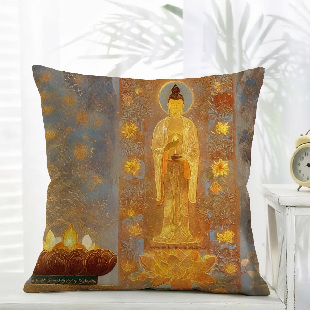 Buddhism Cushion Cover Comfort Daily Washable Linen Soft for Sofa Bed Home Room Decor