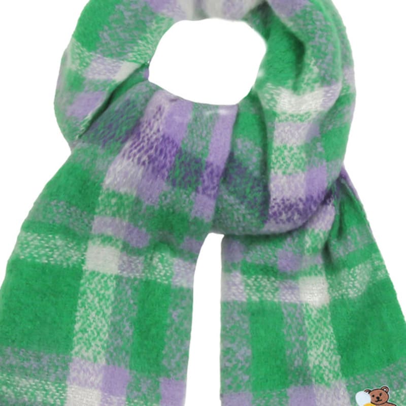 GRAVER [BAG&ACC] Flower Bear Embroidered Bold Check Muffler_Purple