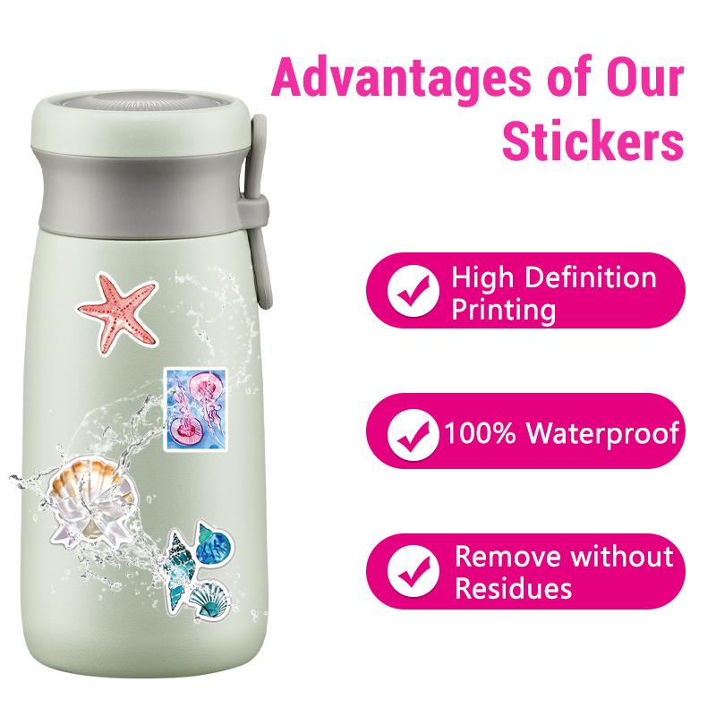 100PCS Ocean Stickers Cute Sea Creature Aesthetic Decals Blue Pink Vinyl Waterproof Stickers Water Bottles Laptops Scrapbooking