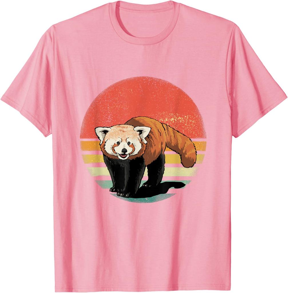 Retro Red Panda Sunset Vintage Animal Lover Graphic Tee Shirt Casual Unisex