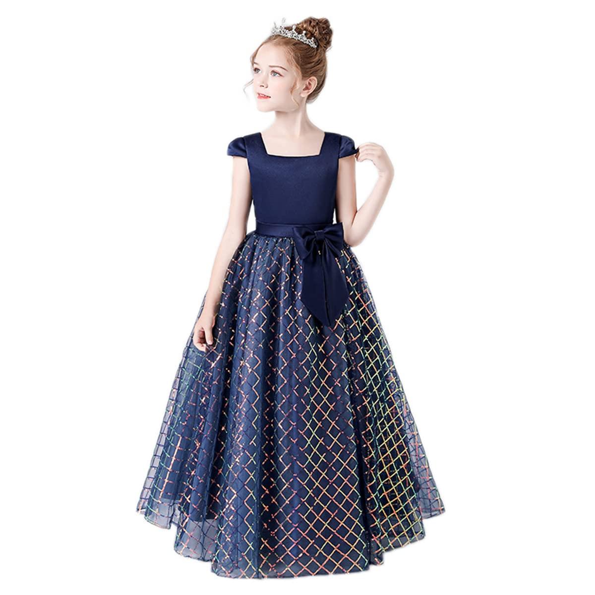 

Honey baby Formal Perfect for Piano and Competitions Size Girls Dress, Recitals, Weddings, Concerts, Parties, (Navy, 130)