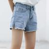 Skinny Fashionable and Versatile Light-colored Denim Shorts Female Summer Thin Section High-waisted Wide-legged Raw Edge Thin A-line Open Pants