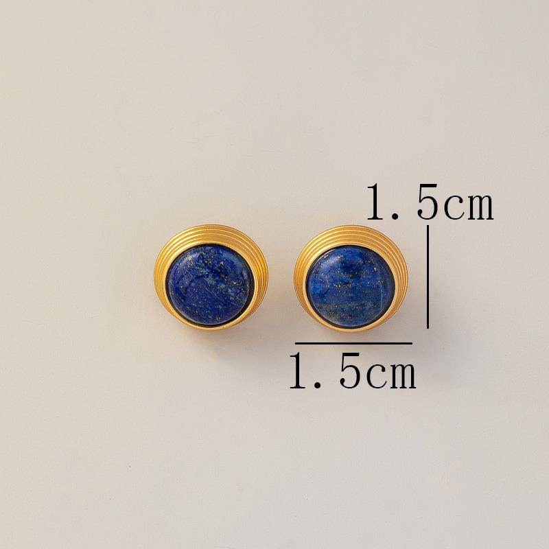 S925 Sterling Silver Retro Round Lapis Lazuli Stud Earrings