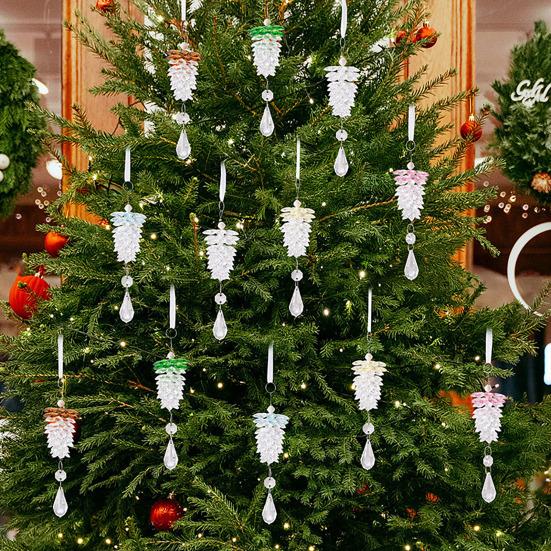 Vánoční ozdoby z umělého křišťálu ve tvaru šišky k zavěšení, čirá akrylová dekorace šišky s kapkou pro výzdobu vánočního stromku a večírku