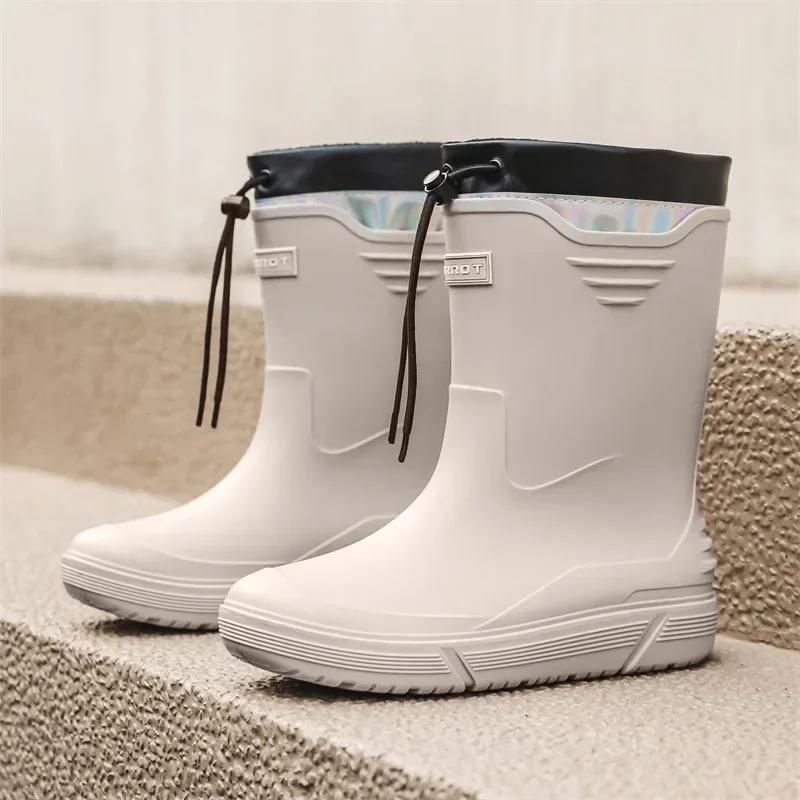 Cross-border Korean Mid-calf Rain Boots Men's Non-slip Wear-resistant Rain Shoes Waterproof Rubber Boots Couple Water Shoes 2024