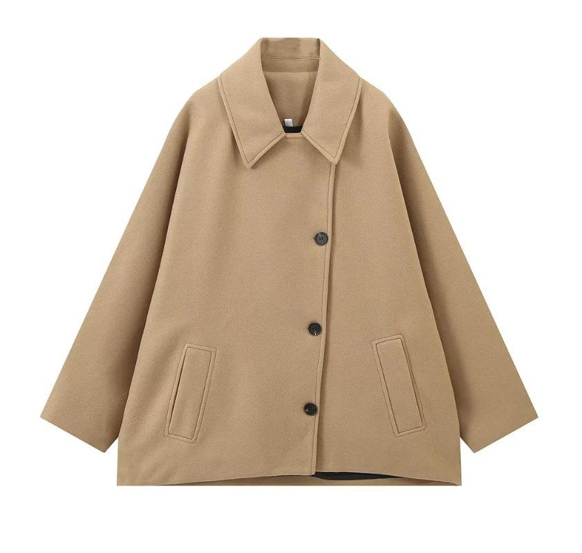 Women's European Style Turn-Down Collar Wool Overcoat, Winter Outerwear, Available in Multiple Colors