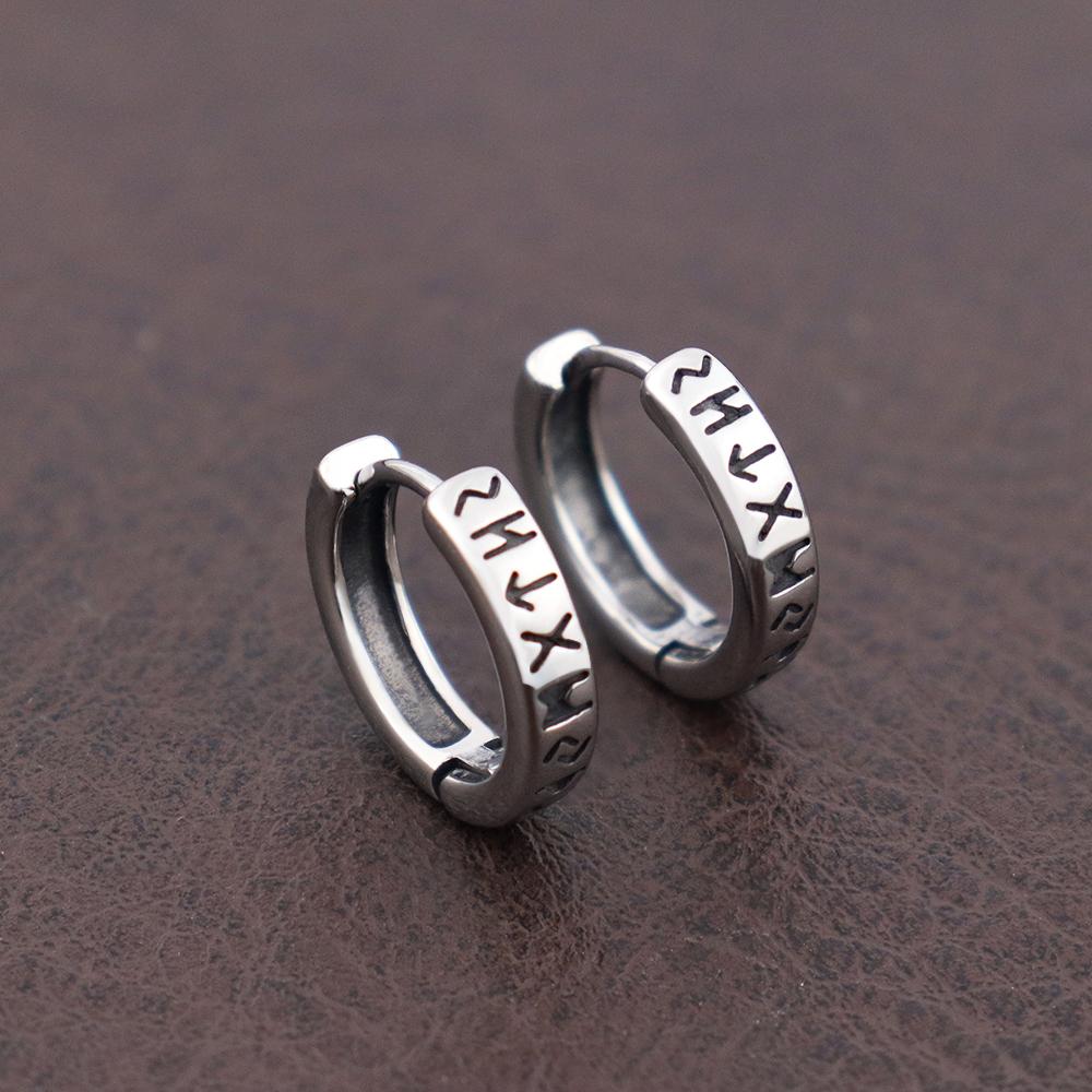 Pendientes de Aro de Moda con Runas Vikingas Noruegas para Hombre Mujer Acero Inoxidable Unisex Aro Huggie Nórdico Joyería con Encanto Retro